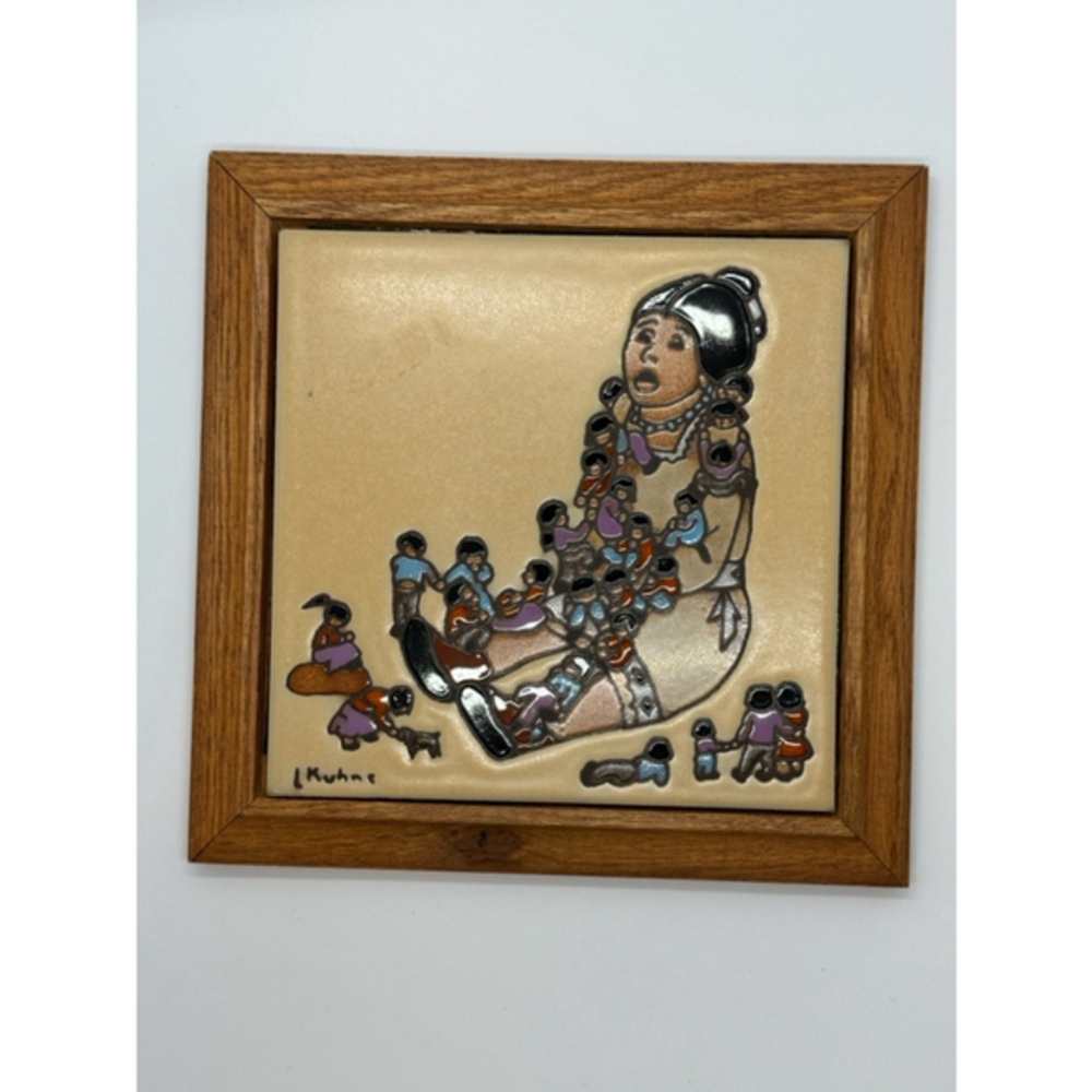 Earthtones Tile Trivet Wall Decor Vintage Oak Framed 6x6 Storyteller 80s Kuhne